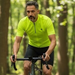 Canari Mens Neon Yellow Hi-Viz Short Sleeve Half Zip Cycling Jersey‎ Cut# 10427